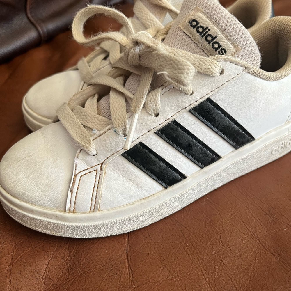 Adidas Kids White and Black Striped Sneakers
